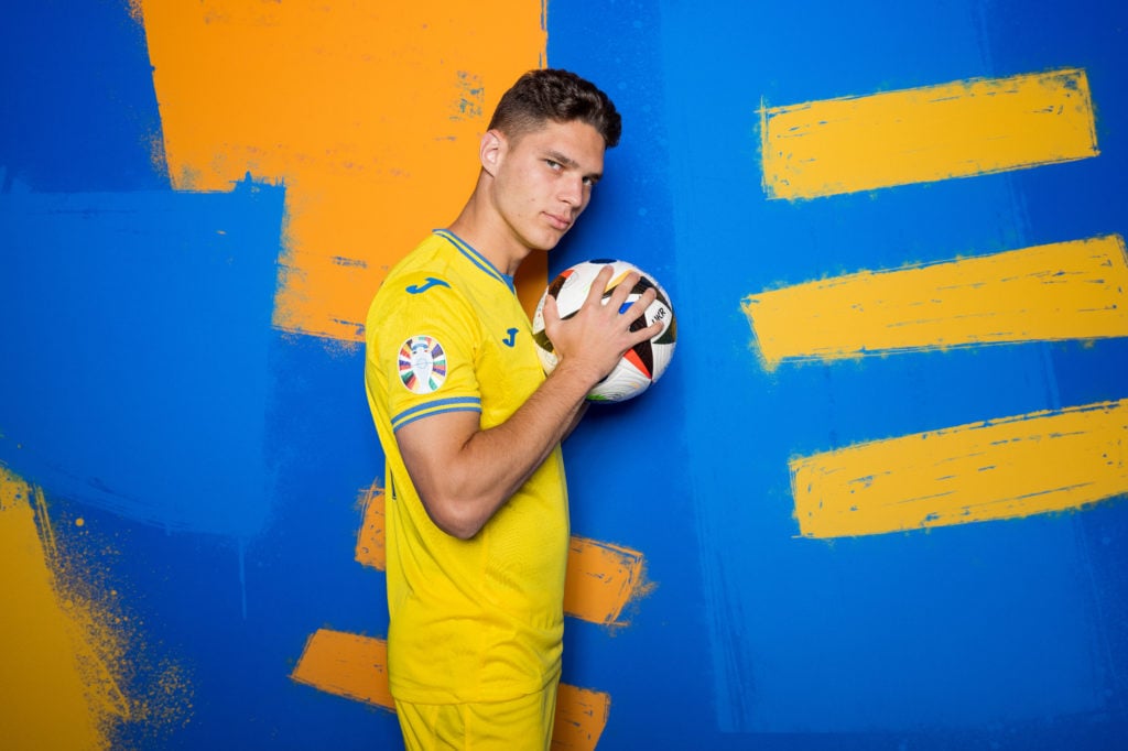 Heorhiy Sudakov of Ukraine poses for a portrait during the Ukraine Portrait session ahead of the UEFA EURO 2024 Germany on June 13, 2024 in Wiesbad...