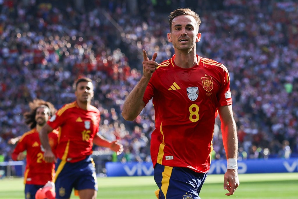 Fabian Ruiz of Spain celebrates after scoring his side's second goal during the UEFA EURO 2024 group stage match between Spain and Croatia at Olymp...