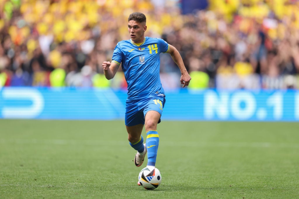 Heorhiy Sudakov of Ukraine during the UEFA EURO 2024 group stage match between Romania and Ukraine at Munich Football Arena on June 17, 2024 in Mun...