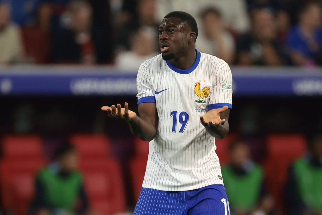 Youssouf Fofana of France reacts during the UEFA EURO 2024 group stage match between Austria and France at Düsseldorf Arena on June 17, 2024 in Dus...