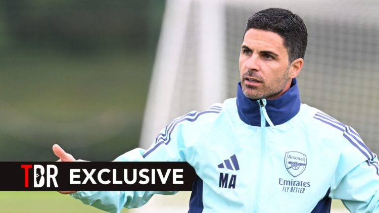 Arsenal manager Mikel Arteta during a training session of Arsenal. Overlaid, an exclusive banner.