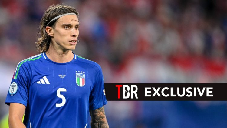 Riccardo Calafiori of Italy. Overlaid, an exclusive banner.