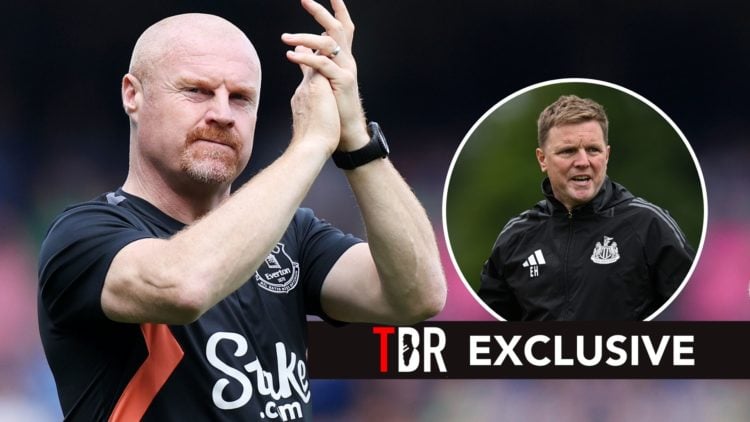 Sean Dyche, Manager of Everton, applauds the fans. Inset, Eddie Howe.