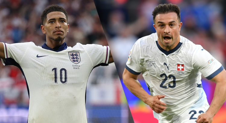 An image featuring England star Jude Bellingham and Switzerland forward Xherdan Shaqiri.