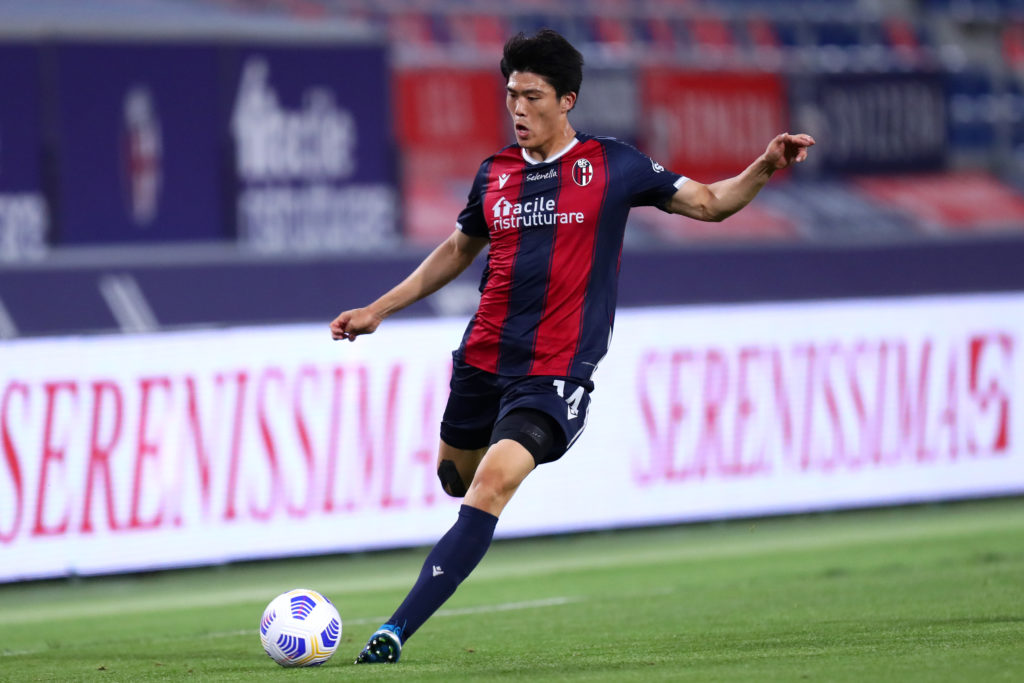 Takehiro Tomiyasu of Bologna Fc  in action during the Serie A match between Bologna Fc and Juventus Fc . Juventus Fc wins 4-1 over Bologna Fc.