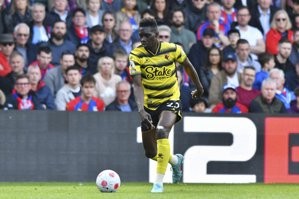 Ismaila Sarr of Watford in action during the Premier League match between Crystal Palace and Watford at Selhurst Park, London on Saturday 7th May 2...