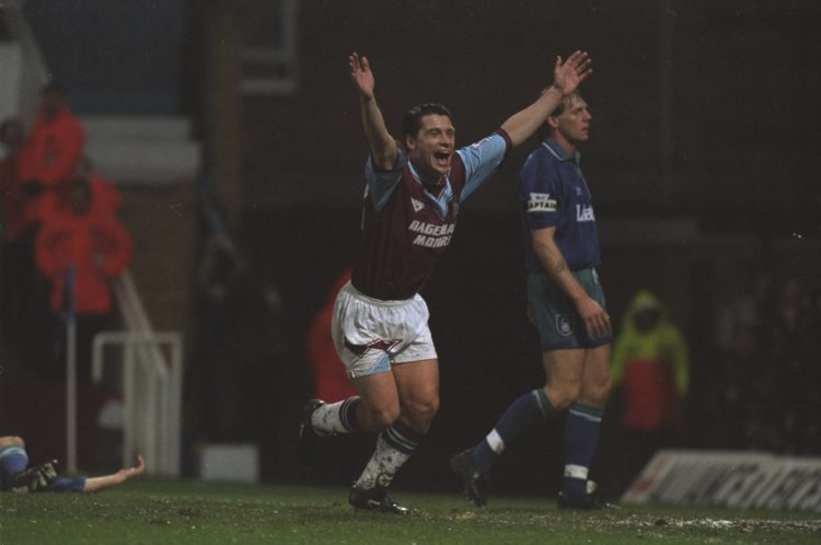 31 Dec 1994:  Tony Cottee of West Ham United celebrates a goal during an FA Carling Premiership match against Nottingham Forest at Upton Park in Lo...