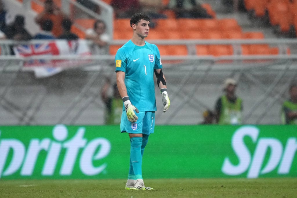 Tommy Setford of England looks on during the FIFA U-17 World Cup Group C match between England and IR Iran at Jakarta International Stadium on Nove...