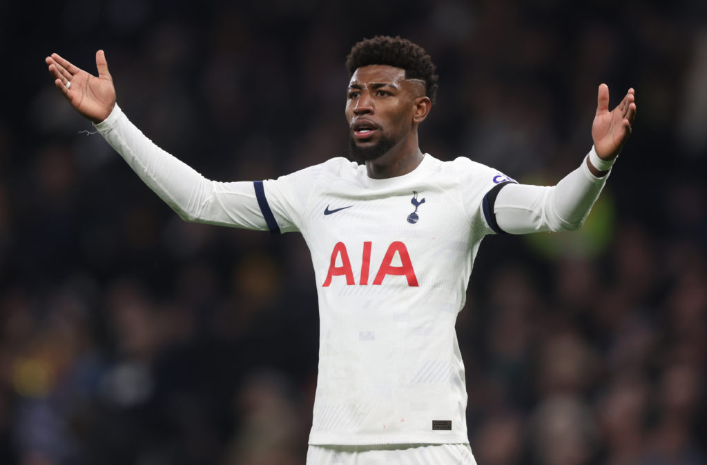 Emerson Royal of Tottenham Hotspur pointing during the Premier League match between Tottenham Hotspur and Aston Villa at Tottenham Hotspur Stadium ...