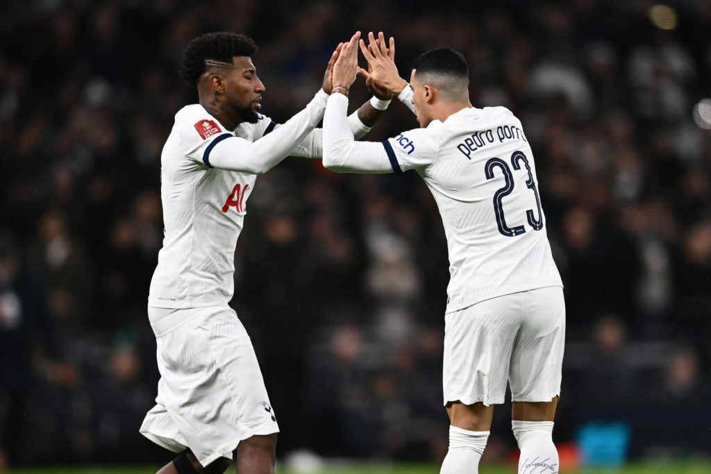 Emerson Royal and Pedro Porro of Tottenham Hotspur during the Emirates FA Cup Third Round match between Tottenham Hotspur and Burnley at Tottenham ...