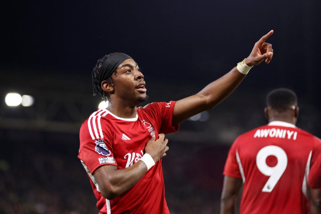 Anthony Elanga of Nottingham Forest celebrates scoring his side's first goal during the Premier League match between Nottingham Forest and Newcastle...