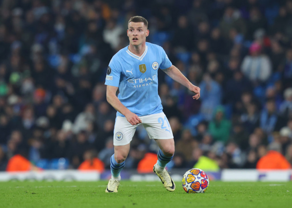 Manchester City's Sergio Gomez during the UEFA Champions League 2023/24 round of 16 second leg match between Manchester City and F.C. Copenhagen at...