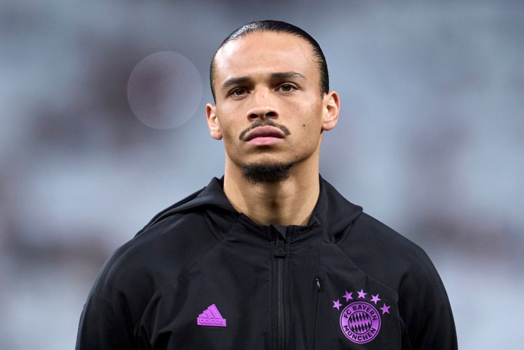 Leroy Sane of FC Bayern Munchen looks on prior to the UEFA Champions League semi-final second leg match between Real Madrid and FC Bayern München a...