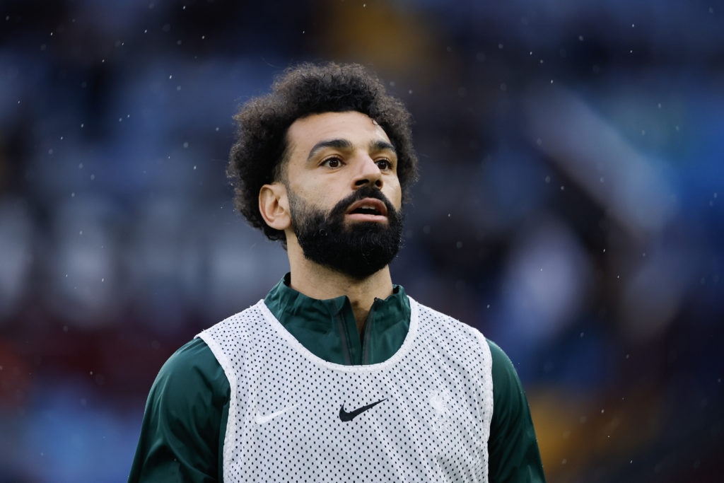 Mohamed Salah of Liverpool before the Premier League match between Aston Villa and Liverpool FC at Villa Park on May 13, 2024 in Birmingham, England.