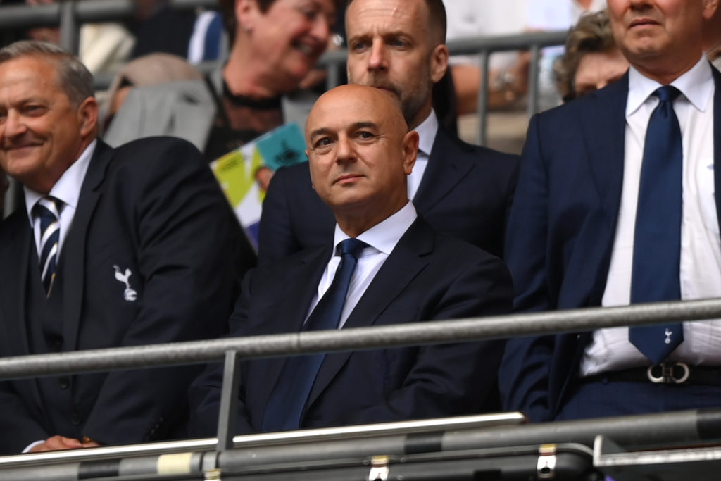 Daniel Levy, Chairman of Tottenham Hotspur looks on from the stands prior to the Adobe Women's FA Cup Final match between Manchester United and Tot...