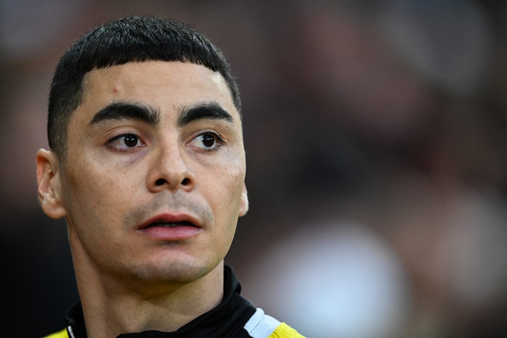 Miguel Almirón of Newcastle United FC (24) prior to the Premier League match between Manchester United and Newcastle United at Old Trafford on May ...