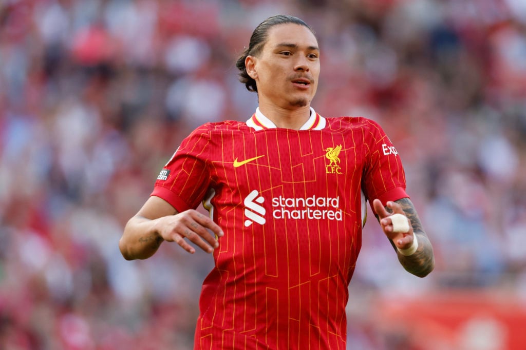 Darwin Nunez of Liverpool during the Premier League match between Liverpool FC and Wolverhampton Wanderers at Anfield on May 19, 2024 in Liverpool,...