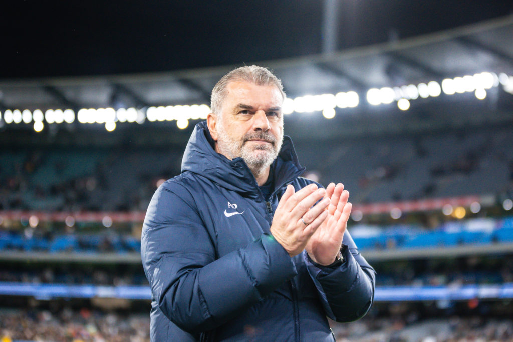 Ange Postecoglou of Tottenham Hotspur thanks fans after losing to Newcastle United during the Global Football Week at Melbourne Cricket Ground in M...