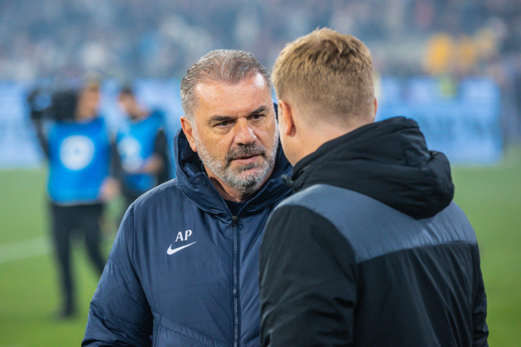 Ange Postecoglou of Tottenham Hotspur and Eddie Howe of Newcastle United before the start of the match at the Global Football Week at Melbourne Cri...