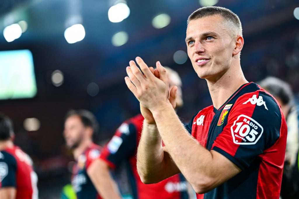 Albert Gudmundsson of Genoa greets the crowd after the Serie A TIM match between Genoa CFC and Bologna FC at Stadio Luigi Ferraris on May 24, 2024 ...