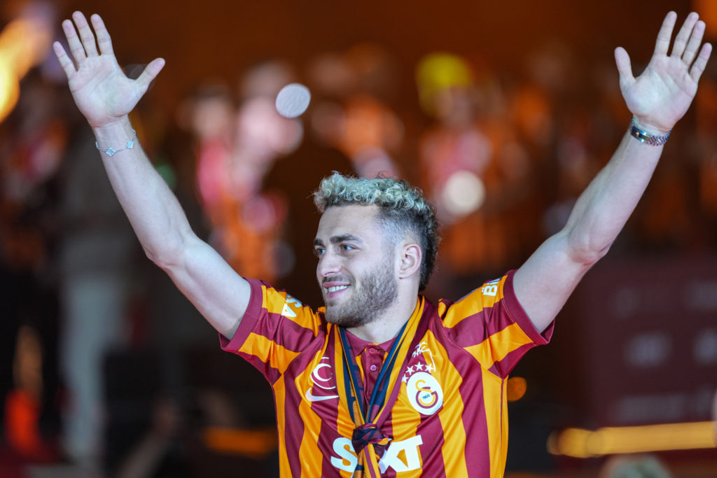 Baris Alper Yilmaz of Galatasaray attends the celebrations as Galatasaray fans and players celebrate their team's Turkish Super Lig championship wi...