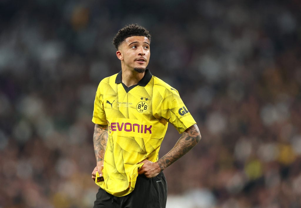 Jadon Sancho of Borussia Dortmund looks on during the UEFA Champions League 2023/24 Final match between Borussia Dortmund and Real Madrid CF at Wem...