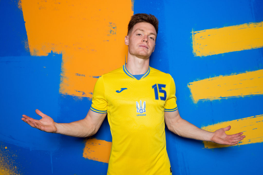 Viktor Tsyhankov of Ukraine poses for a portrait during the Ukraine Portrait session ahead of the UEFA EURO 2024 Germany on June 13, 2024 in Wiesba...