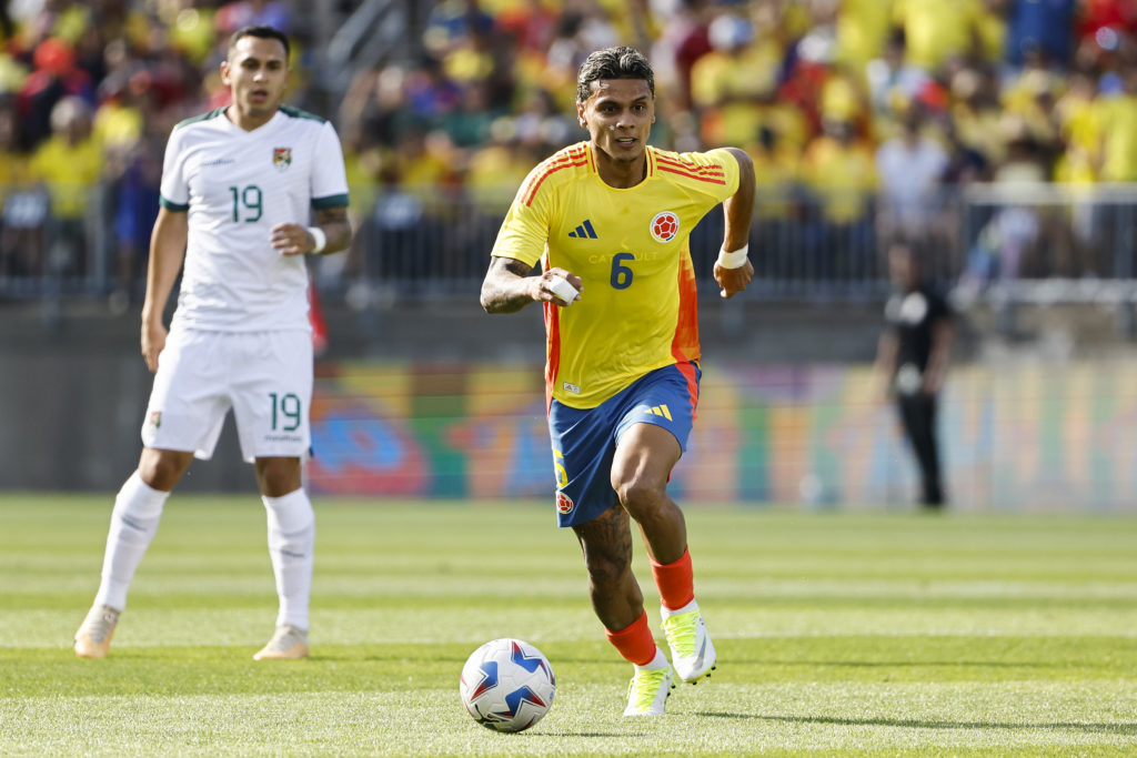 Richard Rios #6 of Colombia during their international friendly match against Bolivia at Pratt & Whitney Stadium on June 15, 2024 in Hartford, ...