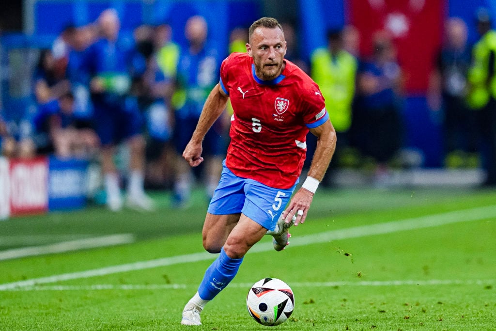 Vladimir Coufal of Czechia runs with the ball during the UEFA EURO 2024 group stage match between Czechia and Turkiye at Volksparkstadion on June 2...