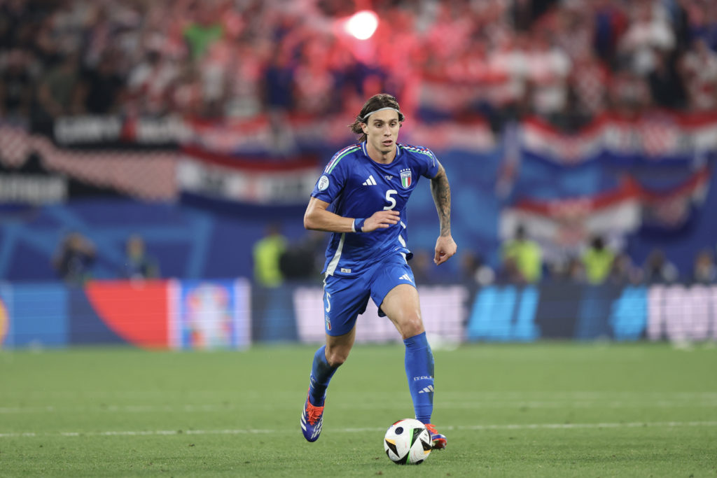 Riccardo Calafiori of Italy during the UEFA EURO 2024 group stage match between Croatia and Italy at Football Stadium Leipzig on June 24, 2024 in L...