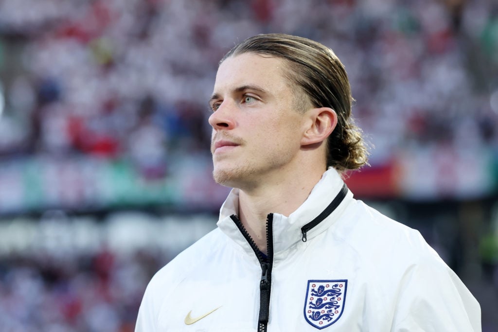 Conor Gallagher of England looks on prior to the UEFA EURO 2024 group stage match between England and Slovenia at Cologne Stadium on June 25, 2024 ...