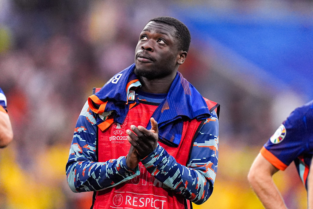 Brian Brobbey of the Netherlands celebrates his sides win during the Round of 16 - UEFA EURO 2024 match between Romania and Netherlands at Munich F...