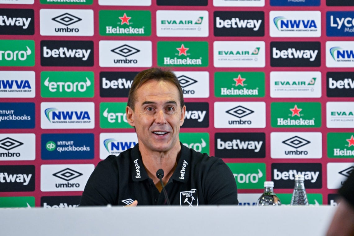 Julen Lopetegui Head Coach of West Ham United attends a press conference on July 01, 2024 in London, England.