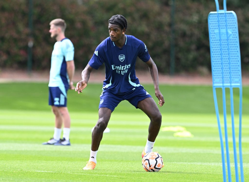 Ayden Heaven of Arsenal during the Arsenal U21 training session at Sobha Realty Training Centre on July 01, 2024 in London Colney, England.