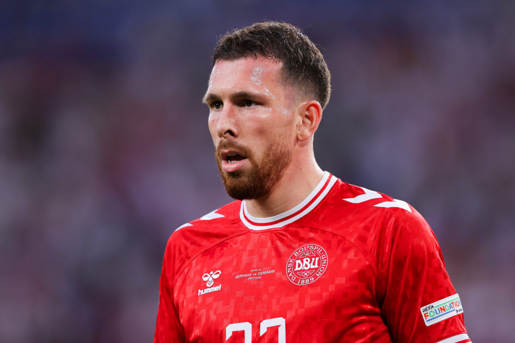 Pierre-Emile Hojbjerg of Denmark during the UEFA EURO 2024 round of 16 match between Germany and Denmark at Football Stadium Dortmund on June 29, 2...