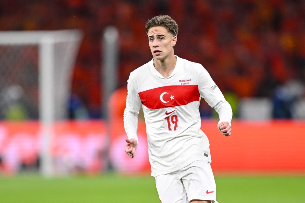 Kenan Yildiz of Turkiye looks on during the UEFA EURO 2024 quarter-final match between Netherlands and Türkiye at Olympiastadion on July 6, 2024 in...