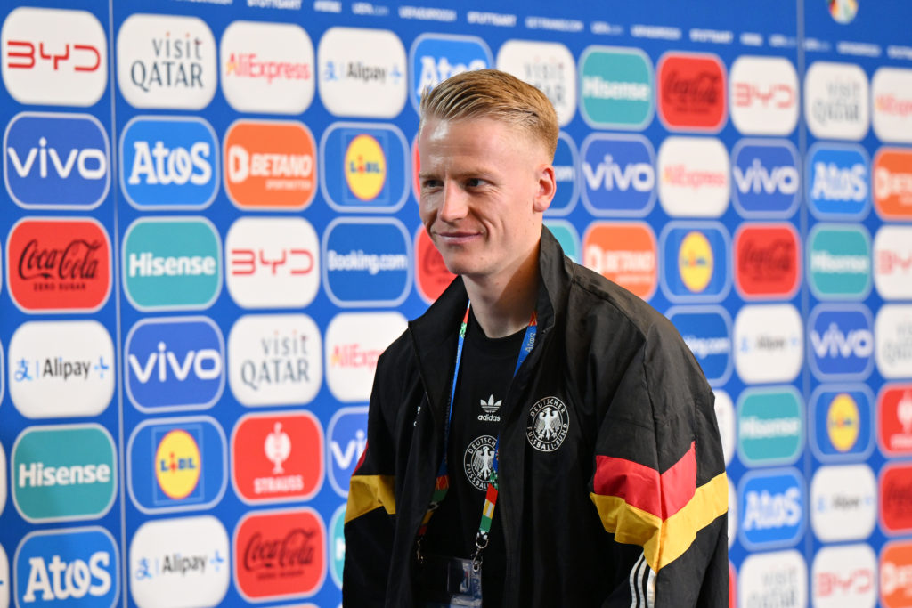 Chris Fuhrich of Germany arrives at the stadium prior to prior to the UEFA EURO 2024 quarter-final match between Spain and Germany at Stuttgart Are...