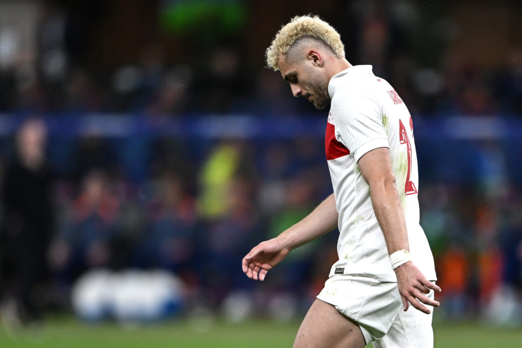 Baris Alper Yilmaz of Turkiye reacts with disappointment during the UEFA EURO 2024 quarter-final match between Netherlands and Türkiye at Olympiast...