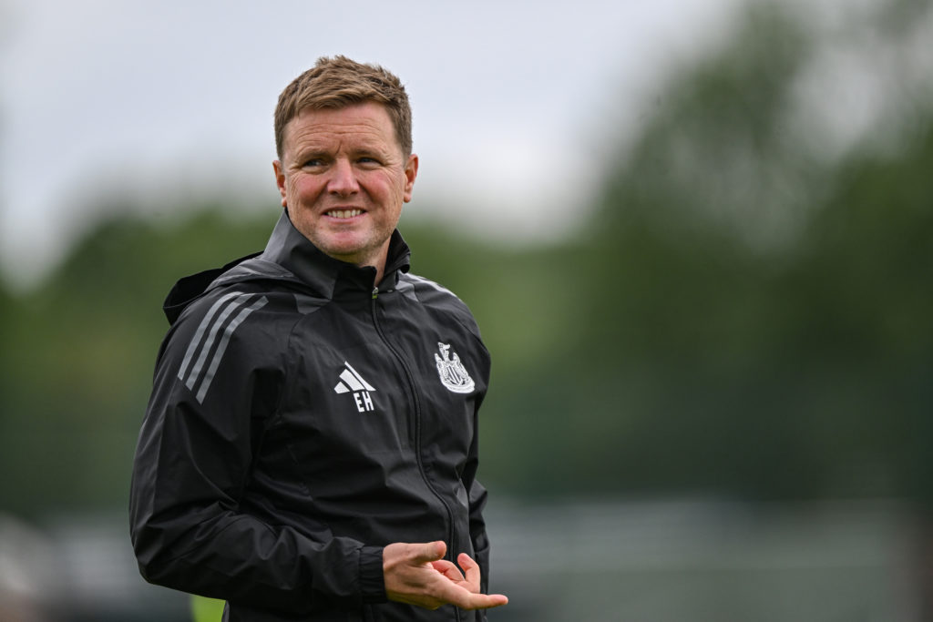 Newcastle United Head Coach Eddie Howe  during the Newcastle United First Team Pre Season Training Session at The Newcastle United Training Centre ...