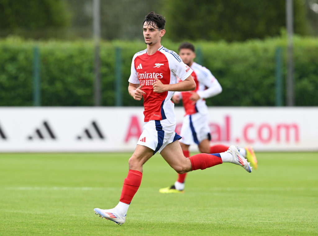 Charlie Patino of Arsenal during the pre season friendly between Arsenal XI and Leyton Orient XI at Sobha Realty Training Centre on July 20, 2024 i...