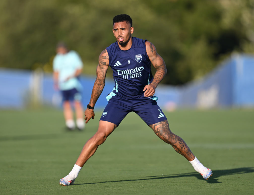 Gabriel Jesus of Arsenal during a training session at Los Angeles Rams Practice Facility on July 23, 2024 in Thousand Oaks, California.