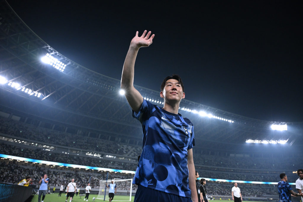 Heung-Min Son of Tottenham Hotspur FC applaud fans after their 3-2 victory in the J.LEAGUE World Challenge powered by docomo match between Vissel K...