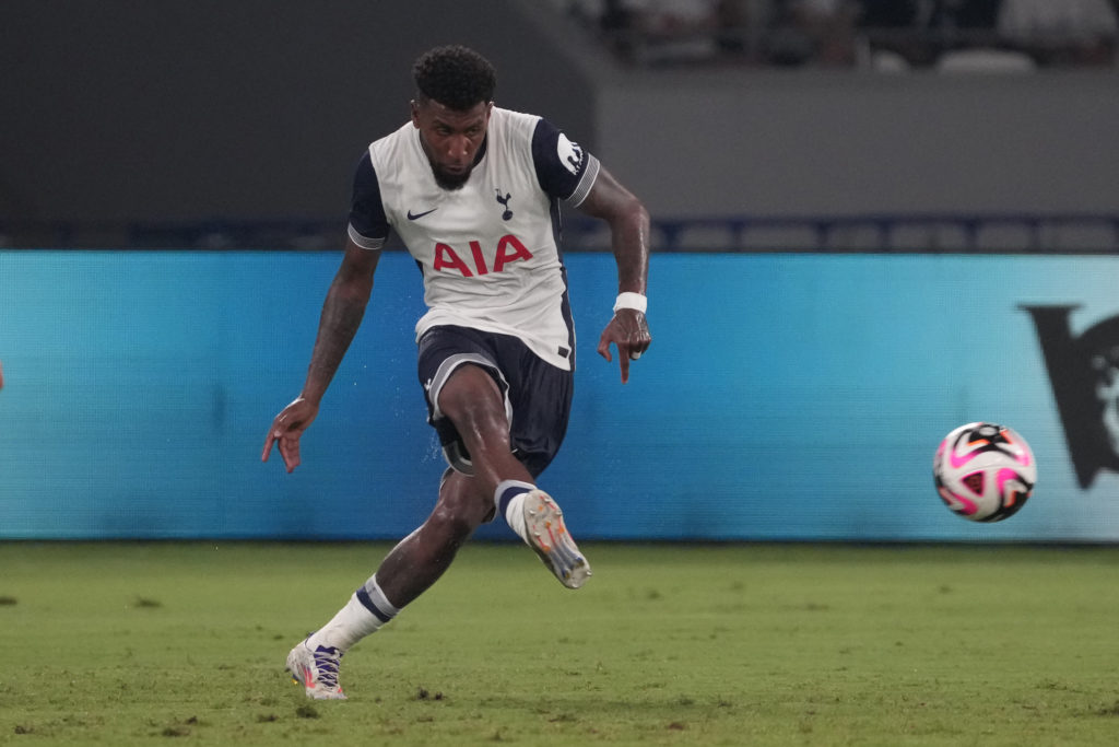 Emerson Royal of Tottenham Hotspur in action during the match between Vissel Kobe and Tottenham Hotspur at National Stadium on July 27, 2024 in Tok...