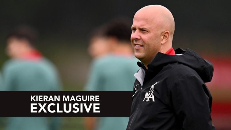Arne Slot head coach of Liverpool during a training session.