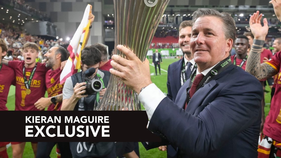 TIRANA, ALBANIA - MAY 25: AS Roma President Dan Friedkin poses with trophy after the UEFA Conference League final match between AS Roma and Feyenoo...