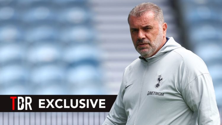 Tottenham Hotspur Head Coach Ange Postecoglu arrives at the Matrade stadium ahead of a pre-season friendly match. Overlaid, an exclusive banner.