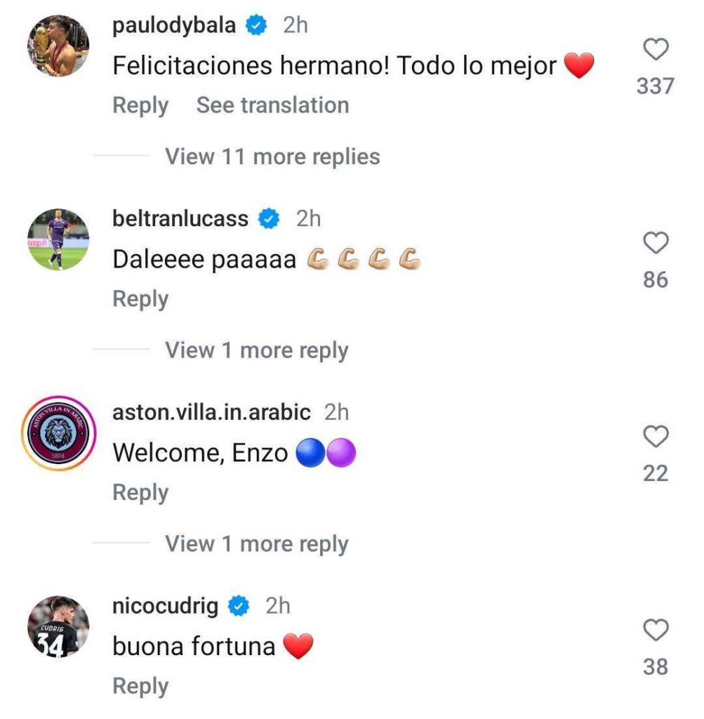 Paulo Dybala wishes Enzo Barrenechea well after Aston Villa move