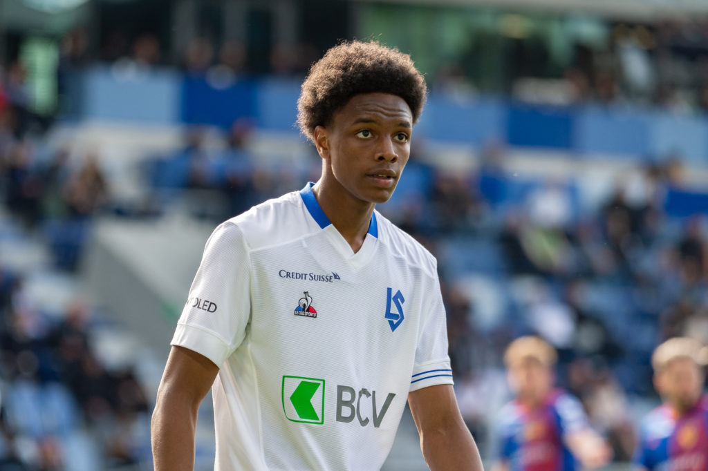 Alvyn Sanches #80 of FC Lausanne-Sport looks on during the Swiss Super League match between FC Lausanne-Sport and FC Basel at Stade de la Tuiliere ...