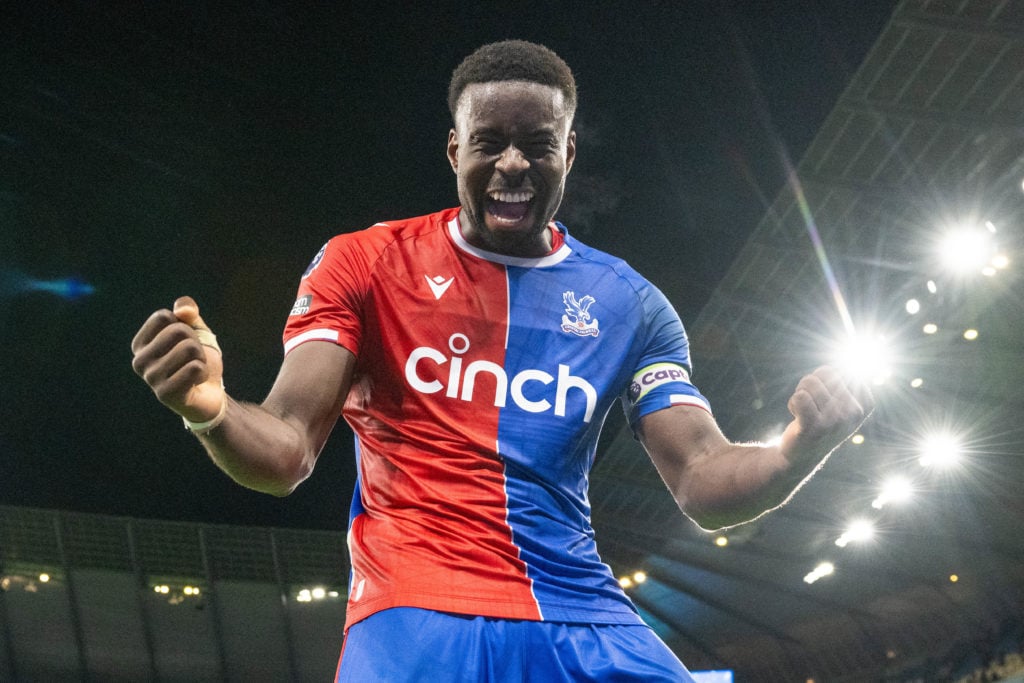 Marc Guehi of Crystal Palace celebrates during the Premier League match between Manchester City and Crystal Palace at Etihad Stadium on December 16...