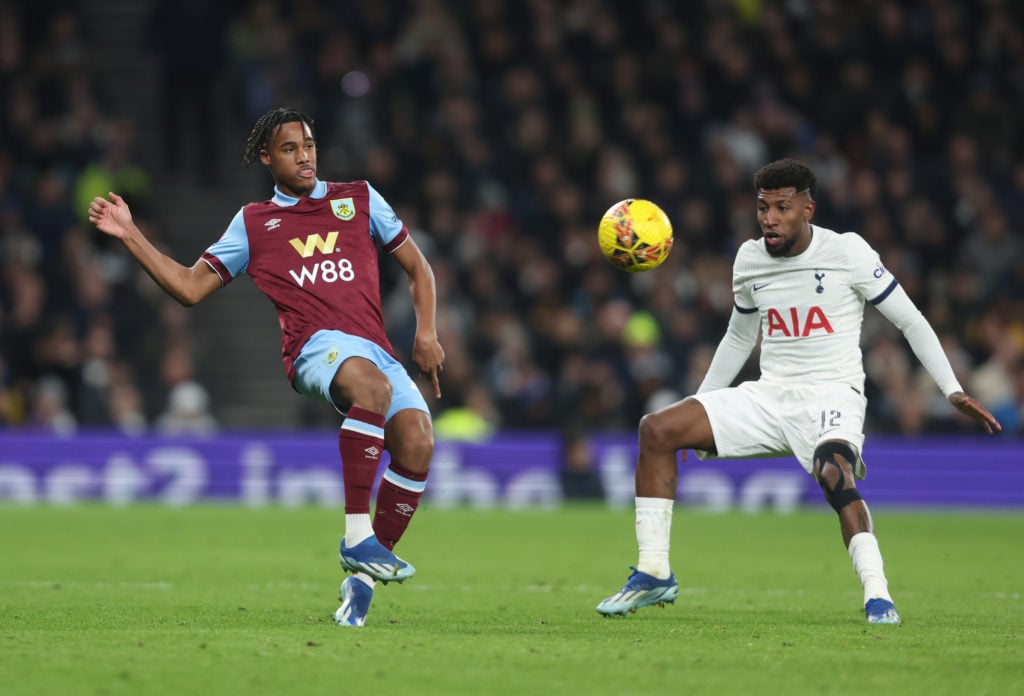 Burnley's Wilson Odobert and Tottenham Hotspur's Emerson Royal during the Emirates FA Cup Third Round match between Tottenham Hotspur and Burnley a...